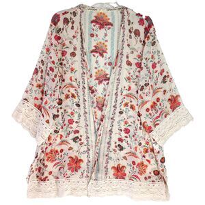 Mason & Belle Women's Size 2X Floral Lace Trim 3/4 Sleeve Cardigan Sweater